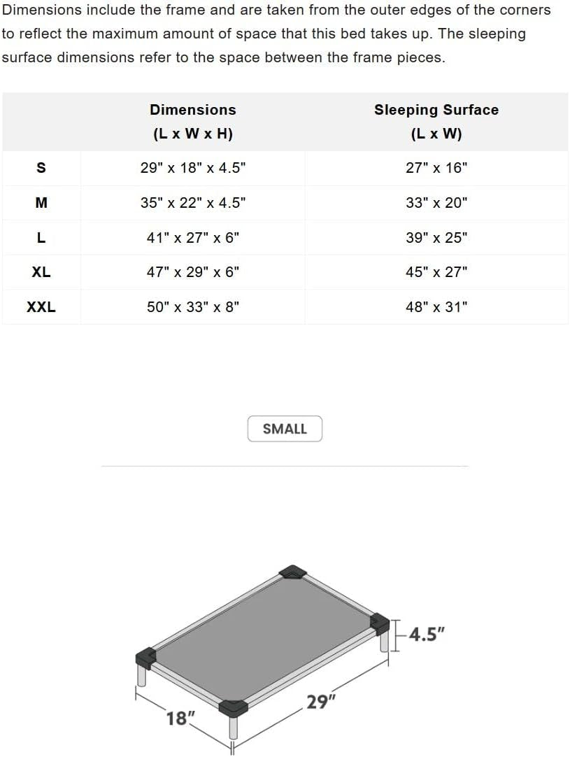 Chew Proof Elevated Cot Bed, S, Black Mesh