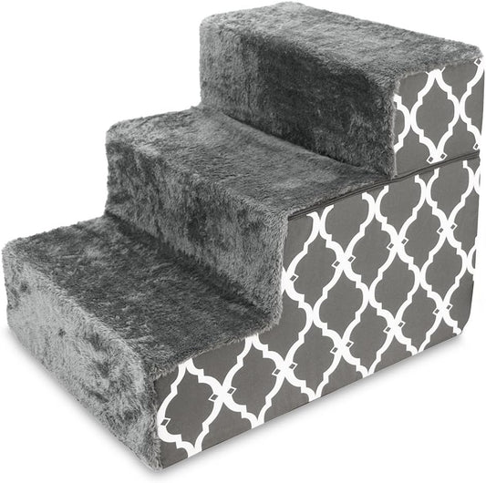 Foam Pet Stairs for Small Dogs and Cats - Non-Slip, Foldable 3-Step Indoor Support Ramp, No Assembly Required