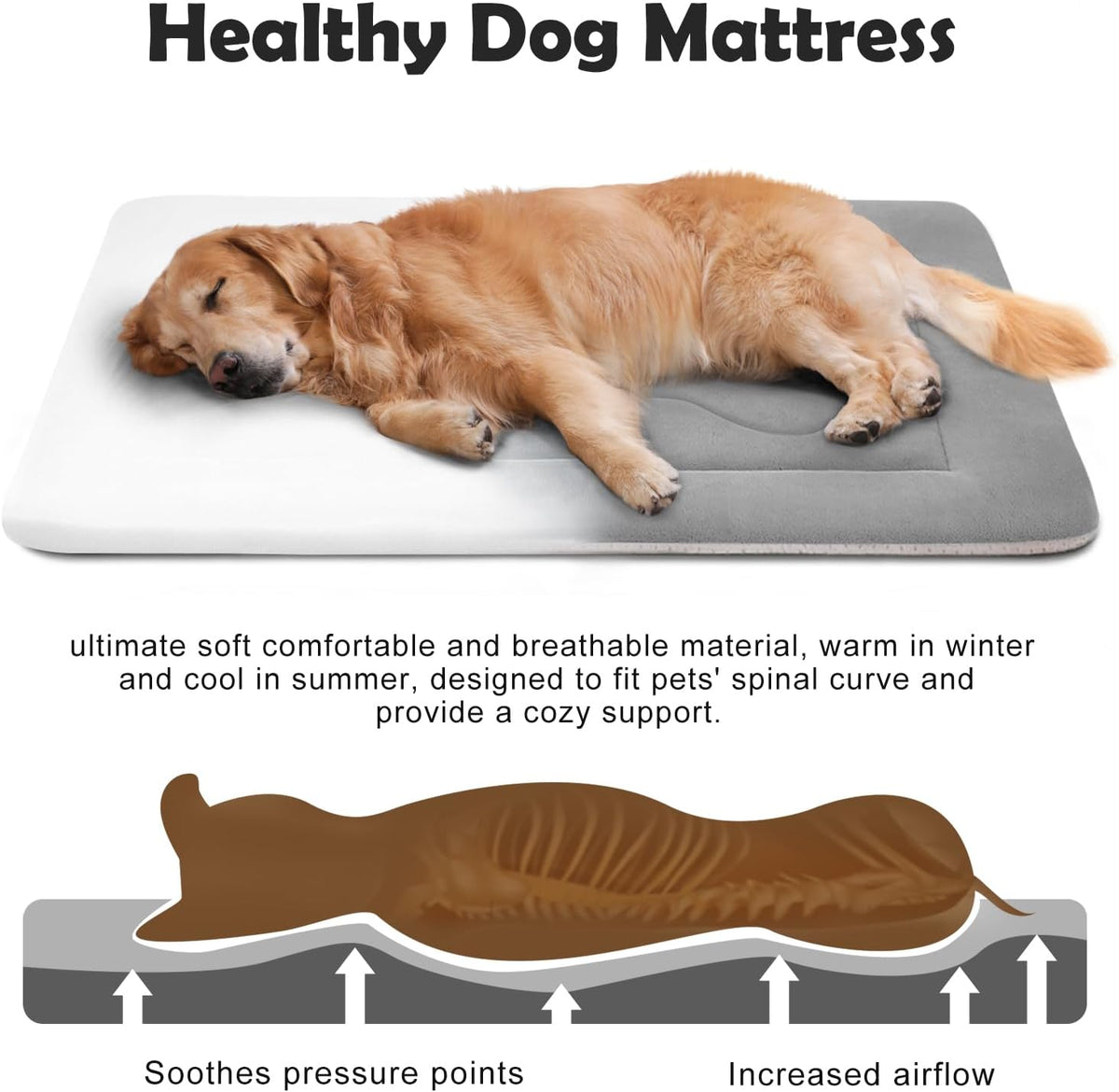 Large Dog Bed with Soft Crate Pad, 42-inch Non-Slip Washable Sleeping Mattress for Pets