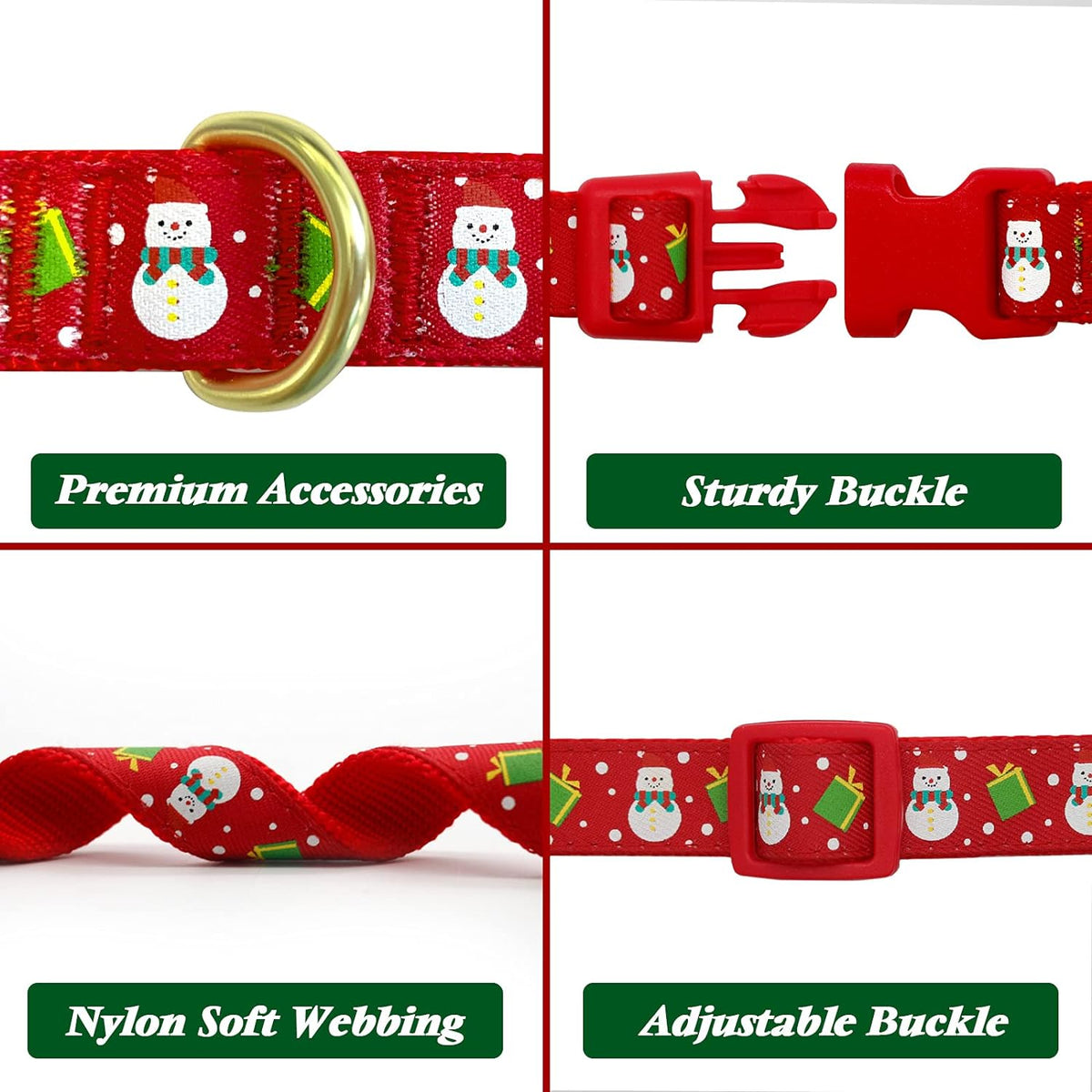 Adjustable Christmas Dog Collar with Antler Bow Tie and Snowman Accessories for Medium Dogs