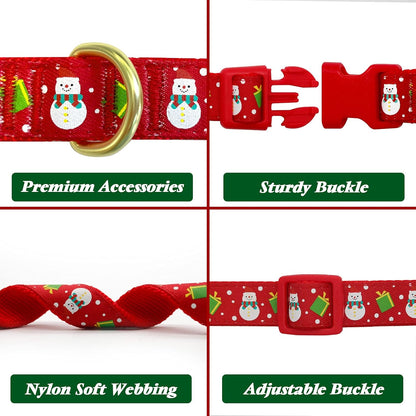 Adjustable Christmas Dog Collar with Antler Bow Tie and Snowman Accessories for Medium Dogs