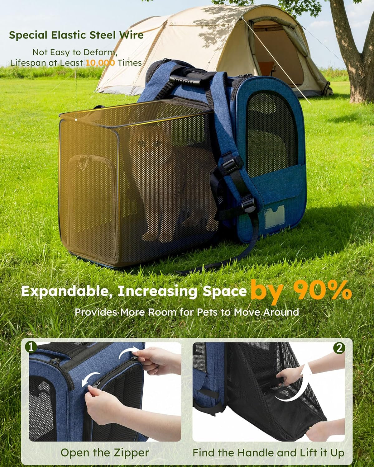 Expandable Cat Carrier Backpack with Breathable Window