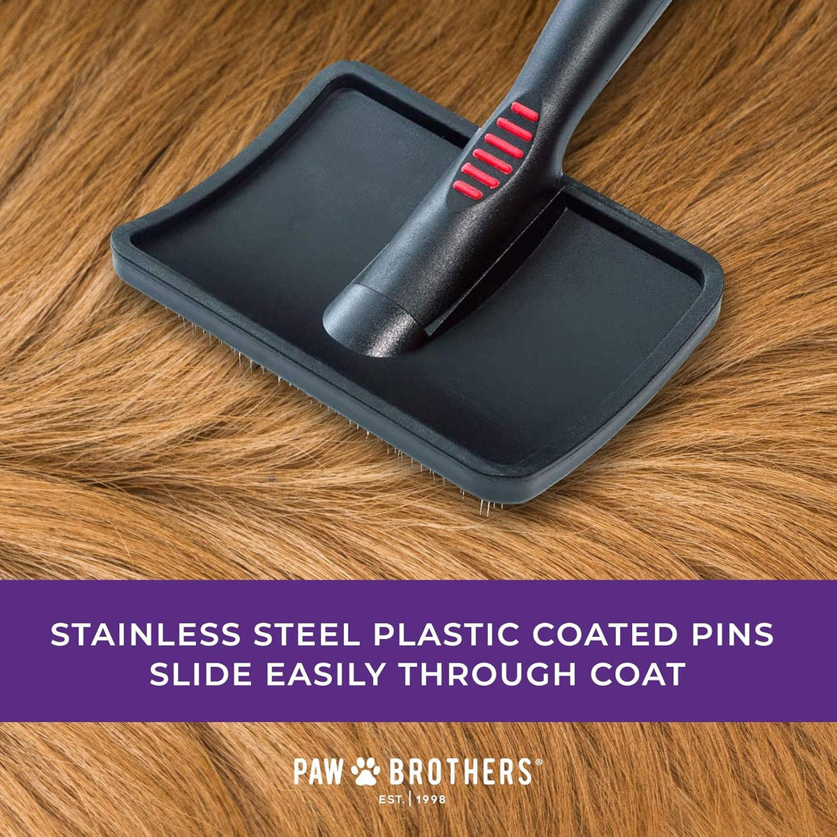Paw Brothers Large Soft Pin Curved Slicker Brush for Dogs with Coated Tips for Gentle Skin Care and Maximum Coverage