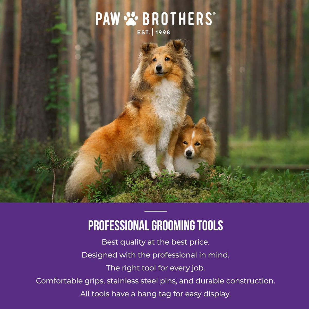 Paw Brothers Large Soft Pin Curved Slicker Brush for Dogs with Coated Tips for Gentle Skin Care and Maximum Coverage