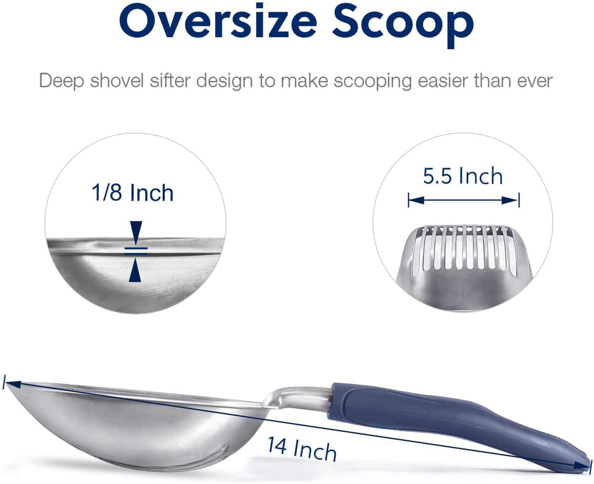 Aluminum Alloy Cat Litter Scoop with Long Handle and Deep Shovel for Efficient Sifting and Cleanup