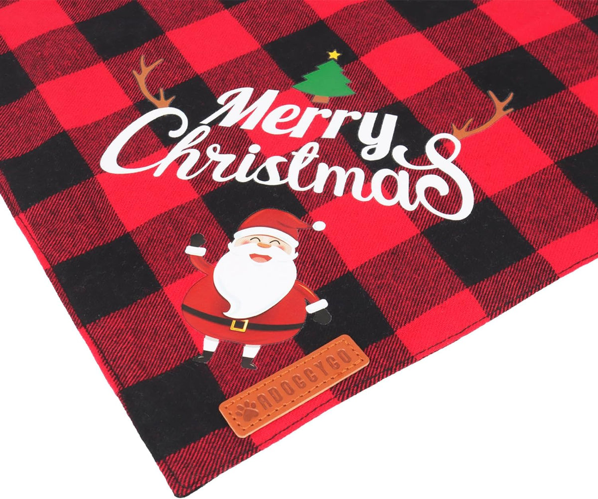 2 Pack Dog Bandana Christmas Classic Plaid Pet Scarf Triangle Bibs Kerchief Merry Christmas Santa Snowman Bandana for Medium Large Dogs Pets (Large)