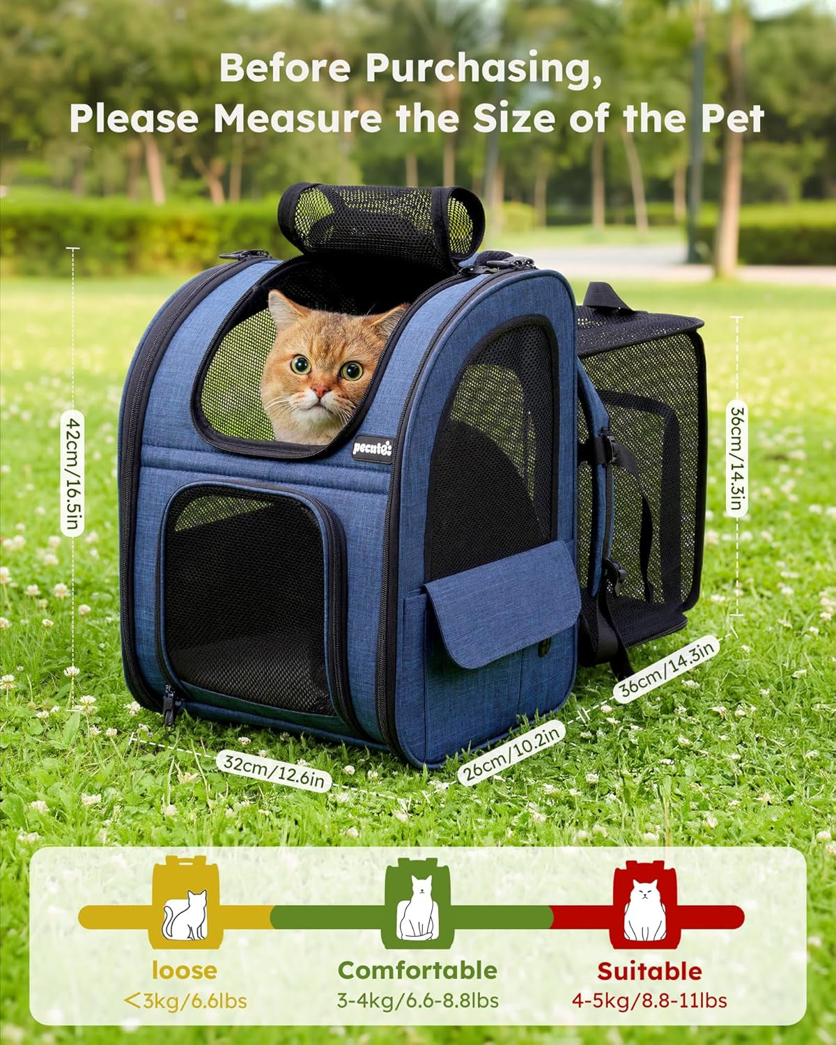 Expandable Cat Carrier Backpack with Breathable Window