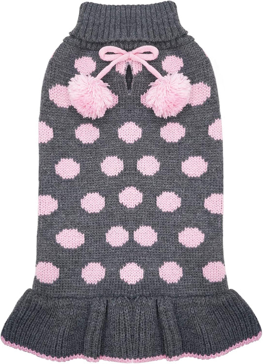 Turtleneck Thick Knit Pullover Sweater Dress for Small Dogs