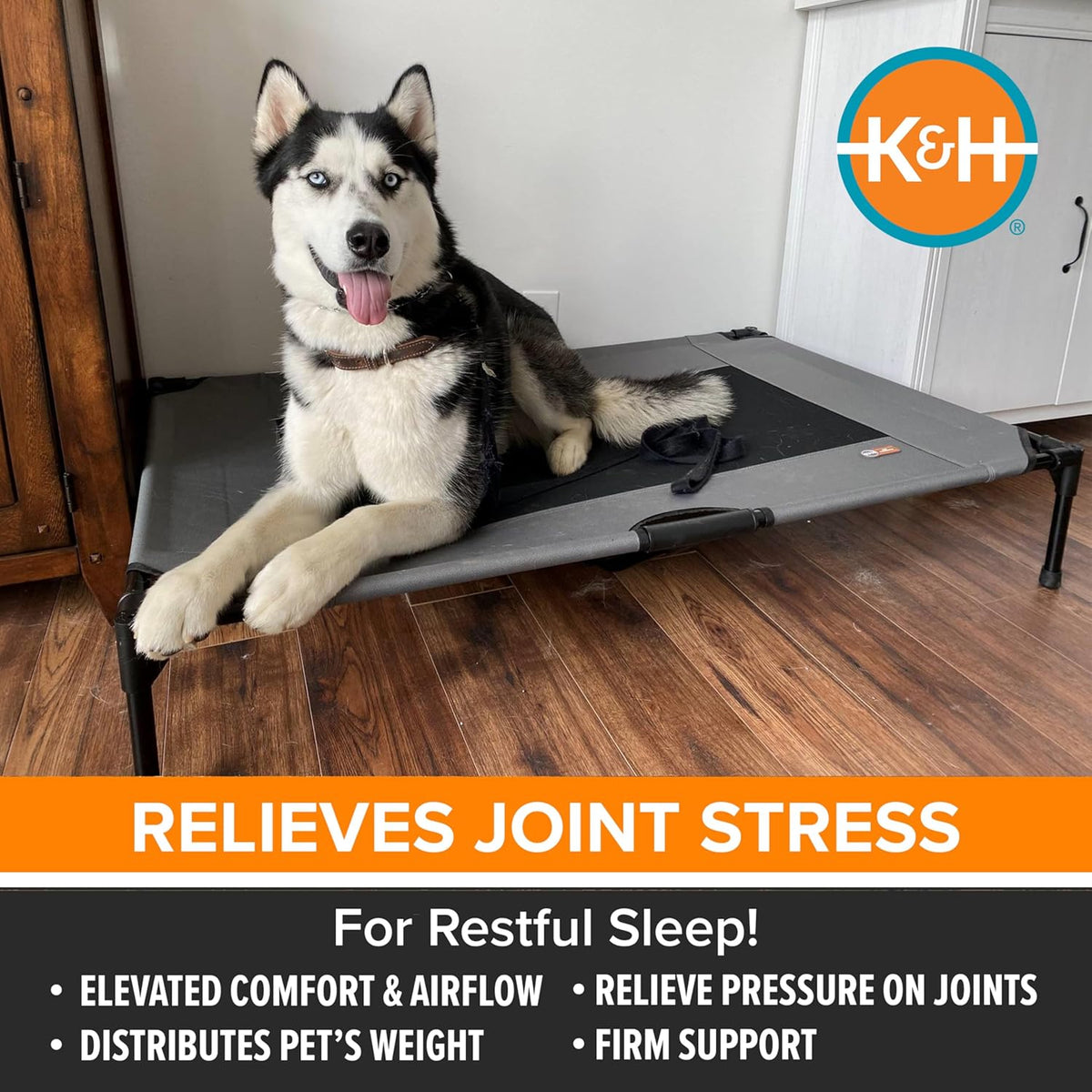 K&H Outdoor Elevated Dog Bed for Large and Extra-Large Pets, Gray, 50"x32" XL