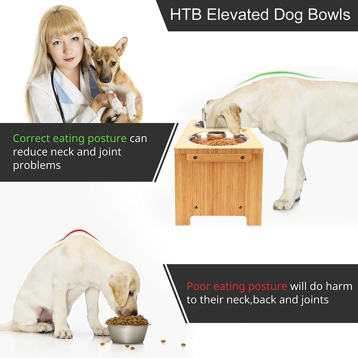 Elevated Dog Bowls,Raised Dog Bowl Stand with 2 Stainless Steel Bowls,Elevated Raised Dog Bowls for Large Medium Small Sized Dogs