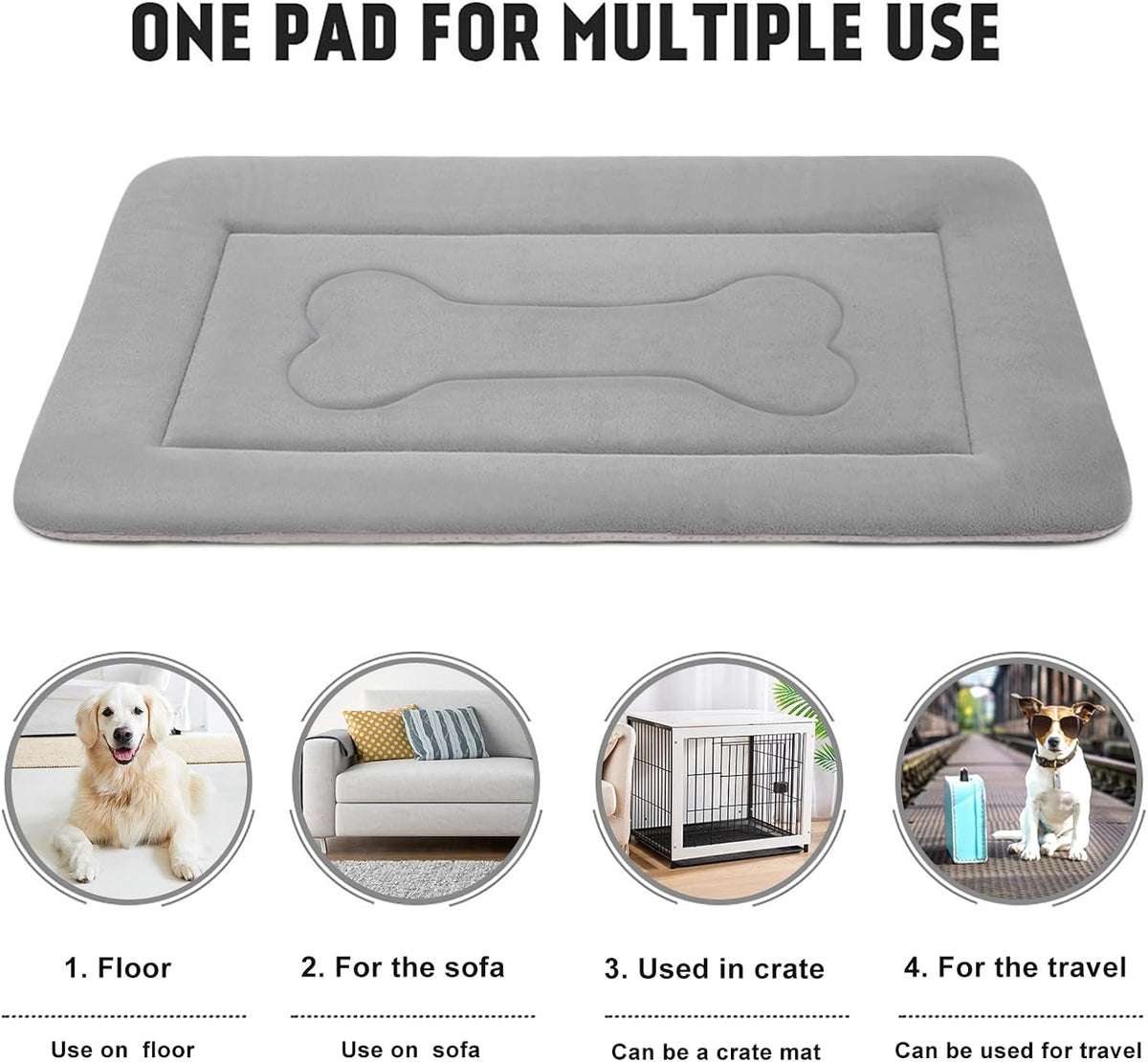 Large Dog Bed with Soft Crate Pad, 42-inch Non-Slip Washable Sleeping Mattress for Pets