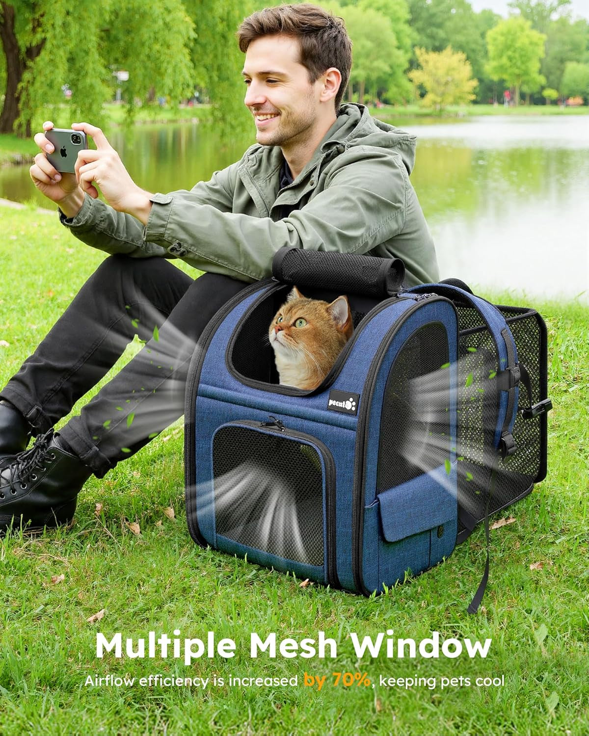 Expandable Cat Carrier Backpack with Breathable Window