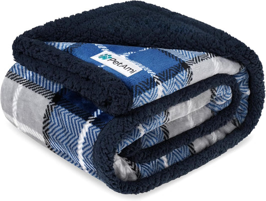 Water-Resistant Plaid Blanket for Small Dogs and Cats, 29"x40", Light Grey